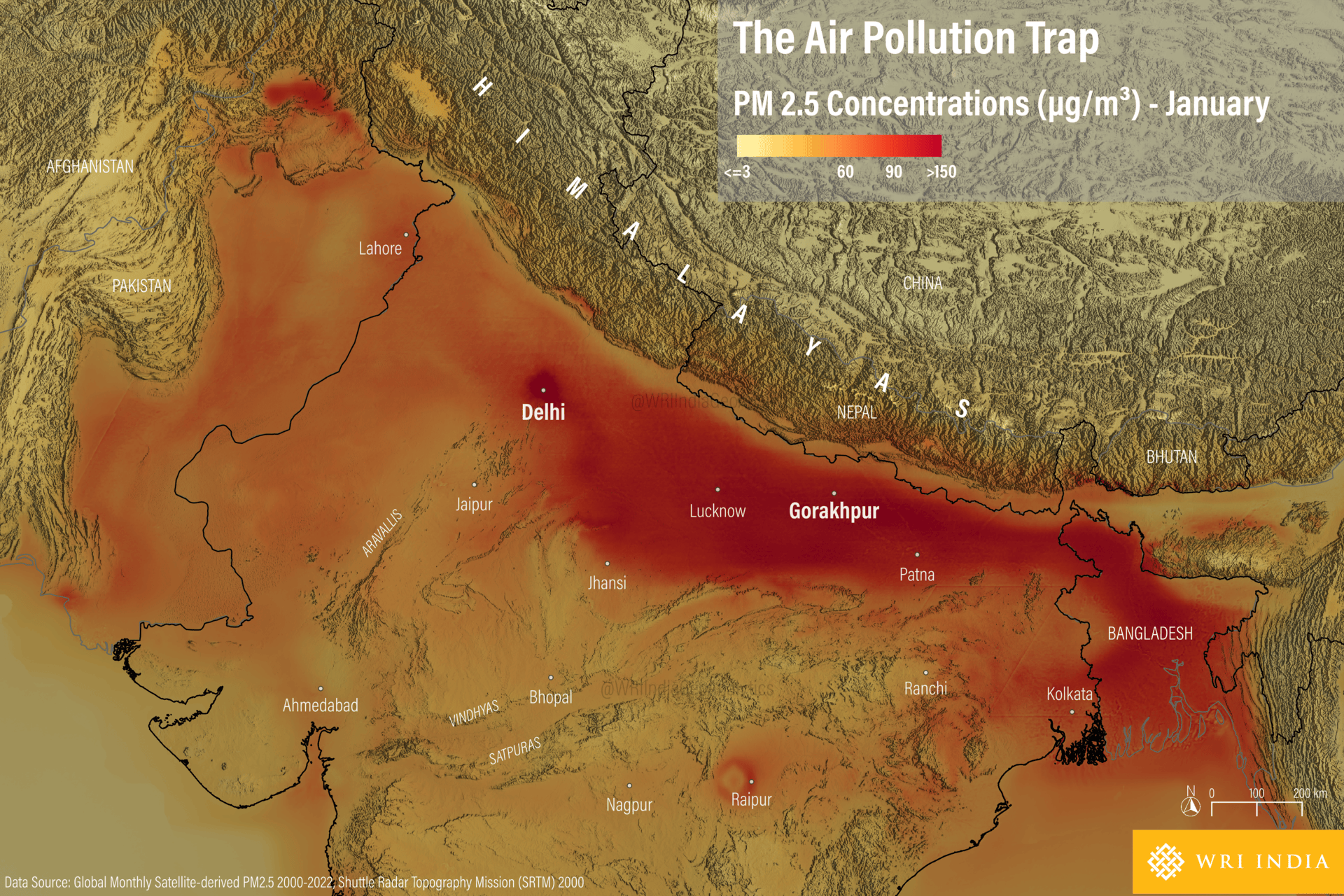 Animation showing monthly PM2.5 concentrations in North India