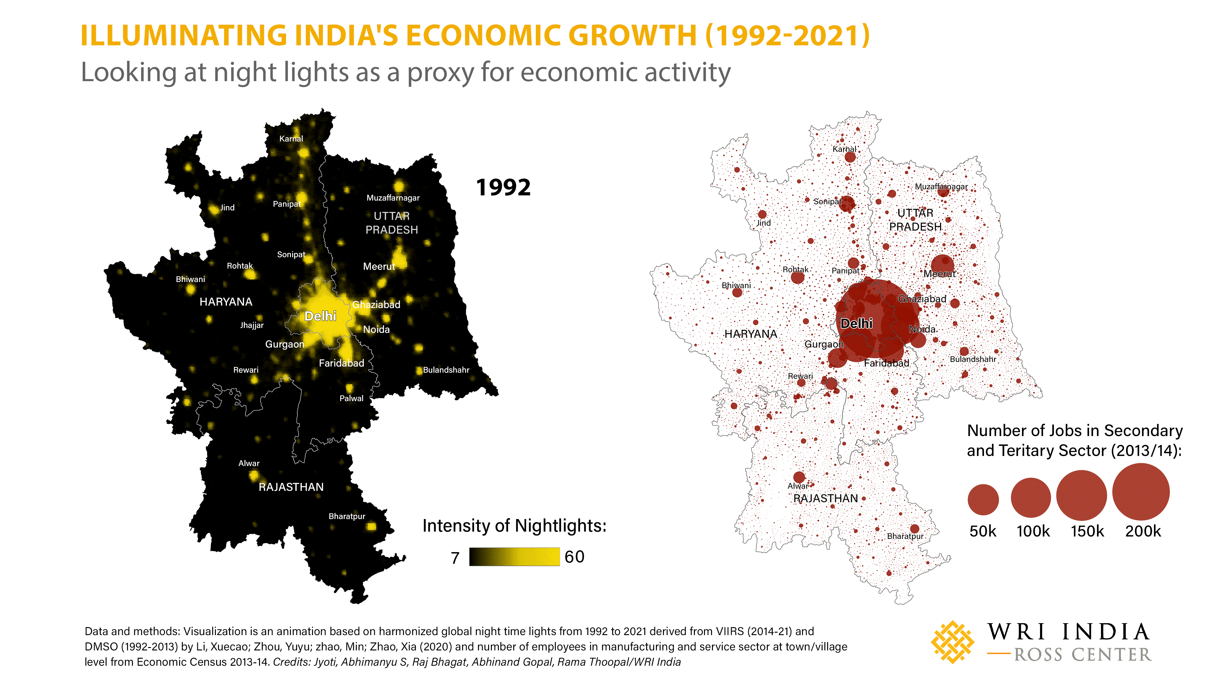 Animation showing long-term changes in nightlights and economic activity in NCR