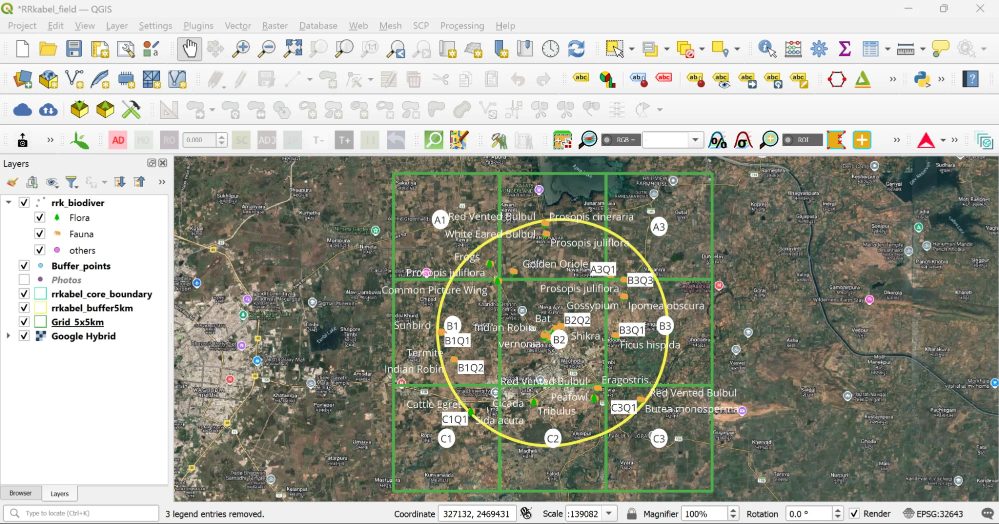 Visualisation of biodiversity data collected via QField in QGIS
