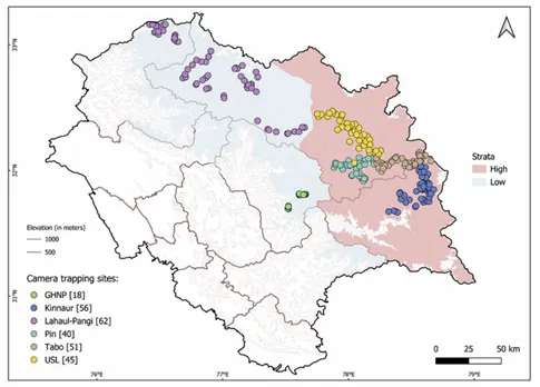 Camera trap sites across occupancy strata