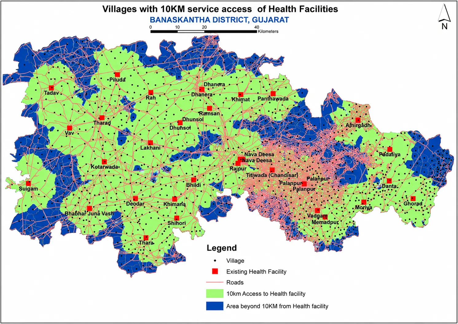 Village-level spatial accessibility scores derived using the Two-Step Floating Catchment Area (2SFCA) method, Banaskantha District, Gujarat