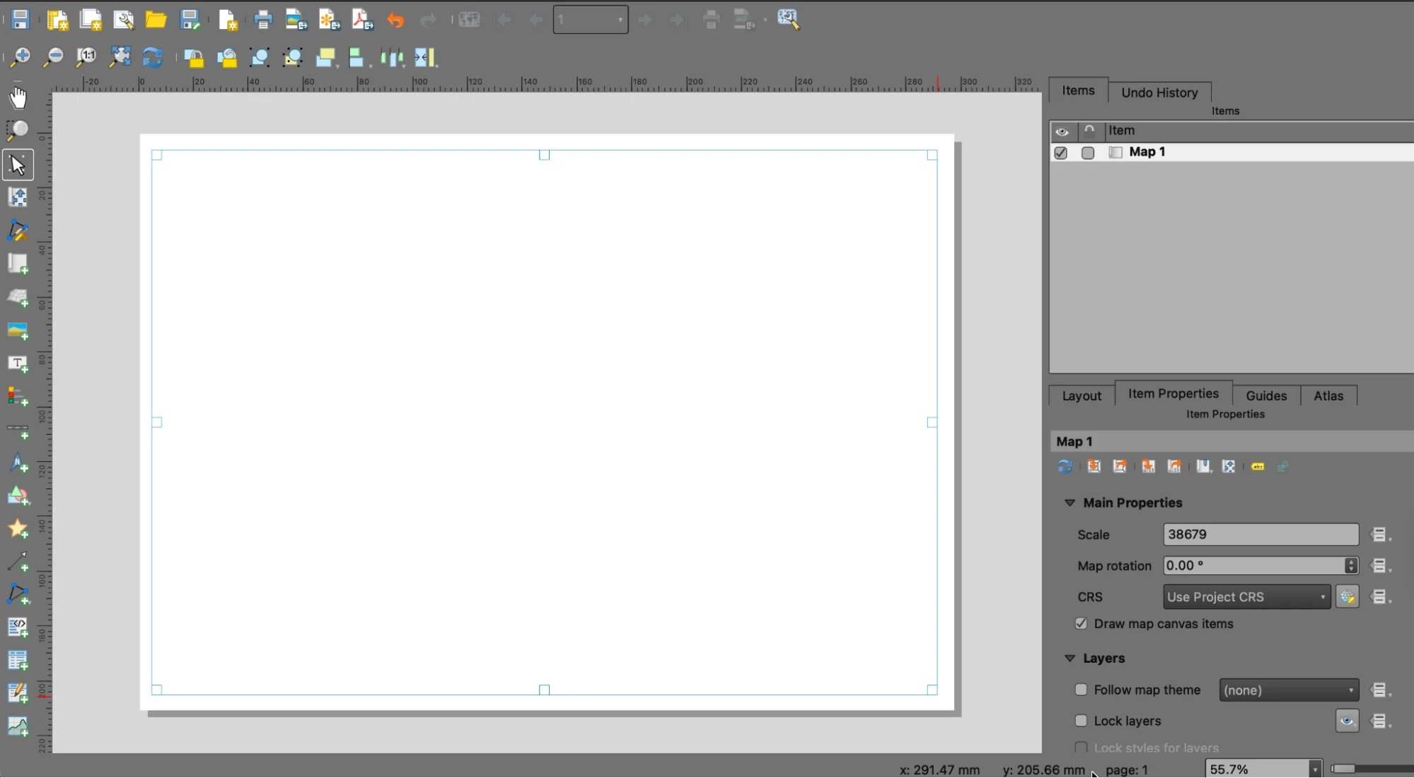 Print Layout window with Add Map item being drawn on the canvas