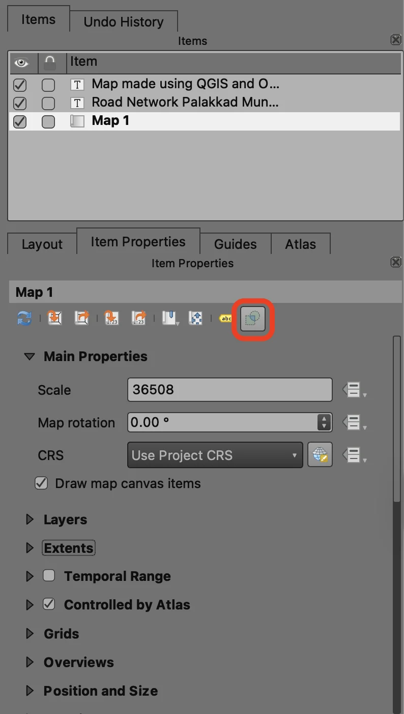 Item Properties panel with the Clipping settings icon highlighted