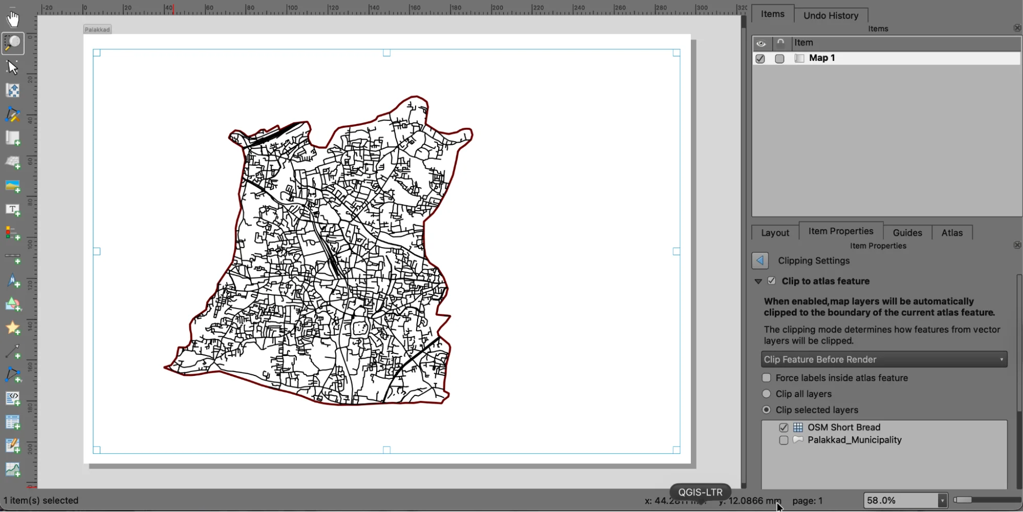 Print Layout with north arrow, title, and other map elements added