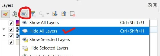Using the Visibility menu to hide all layers before running the script