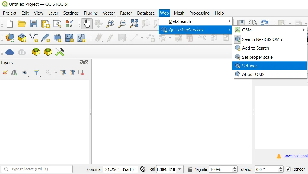 QuickMapServices Settings menu