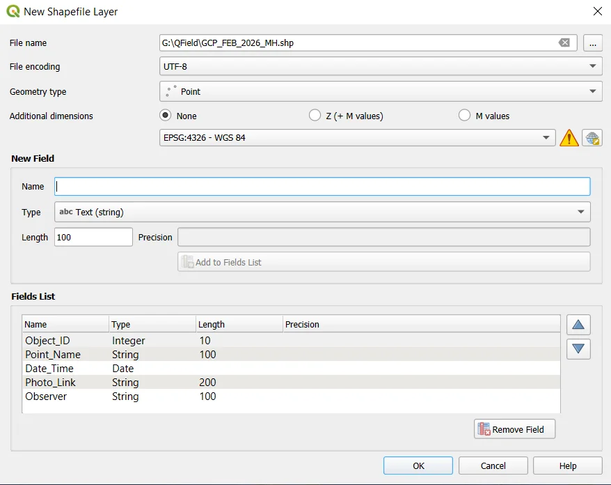 New Shapefile Layer dialog