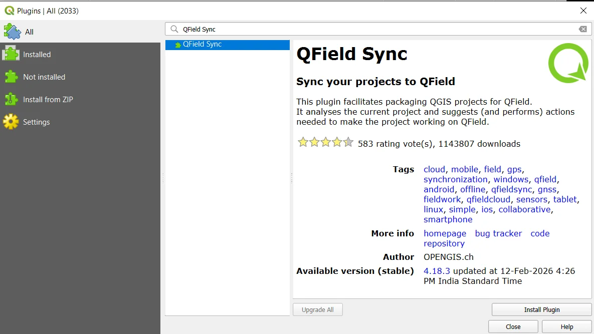 QField Sync plugin installation