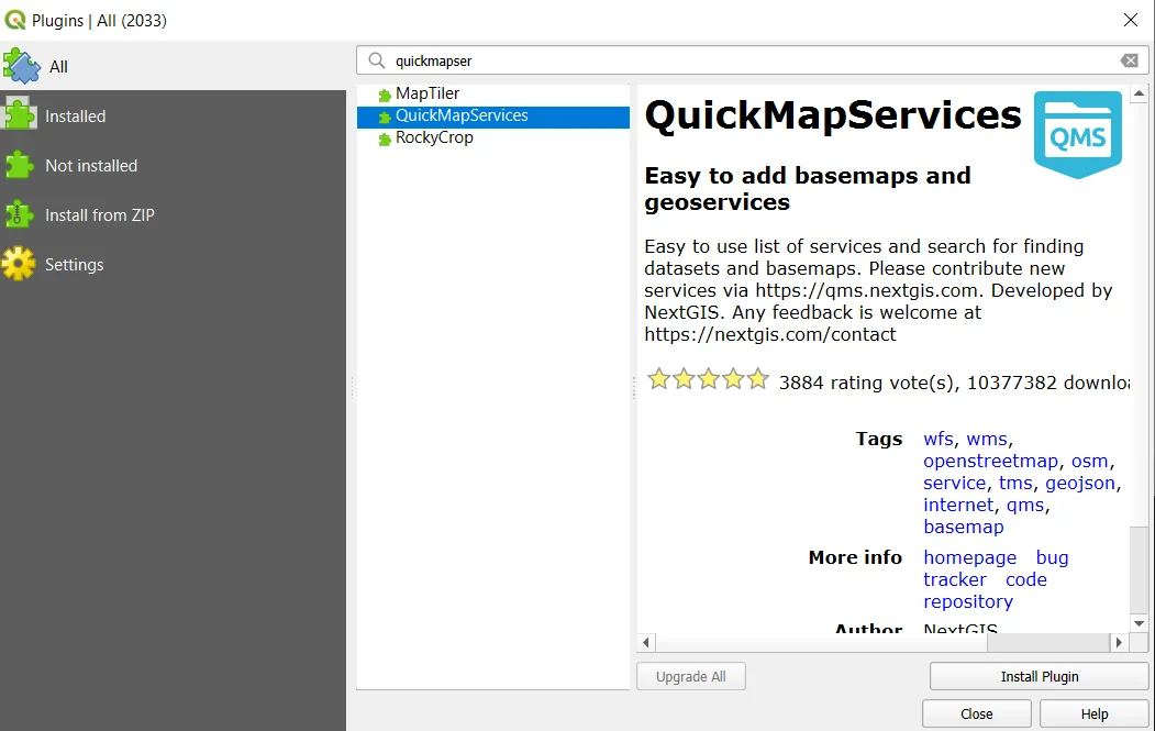 QuickMapServices plugin installation