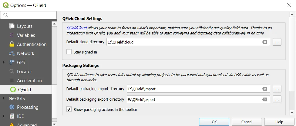 QFieldSync Preferences dialog